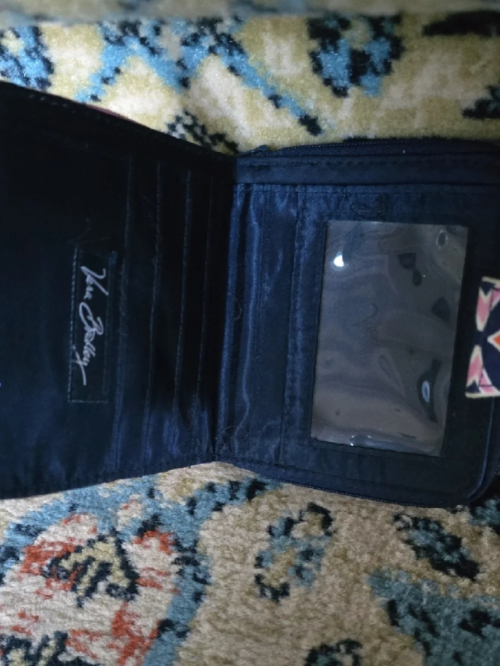 Vera Bradley Pink Navy Orange Quilted Compact Wallet - Picture 2 of 5
